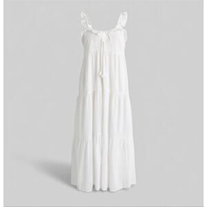 J. Crew Tiered Ruffle Midi Beach Dress in Crinkle Cotton White Medium Resort